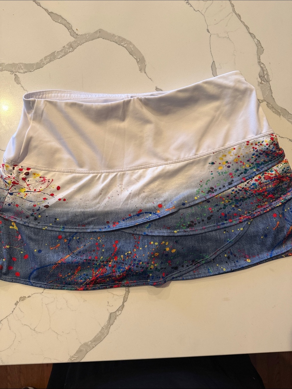Lucky in Love White Skirt with Denim-Look Paint Splatter medium